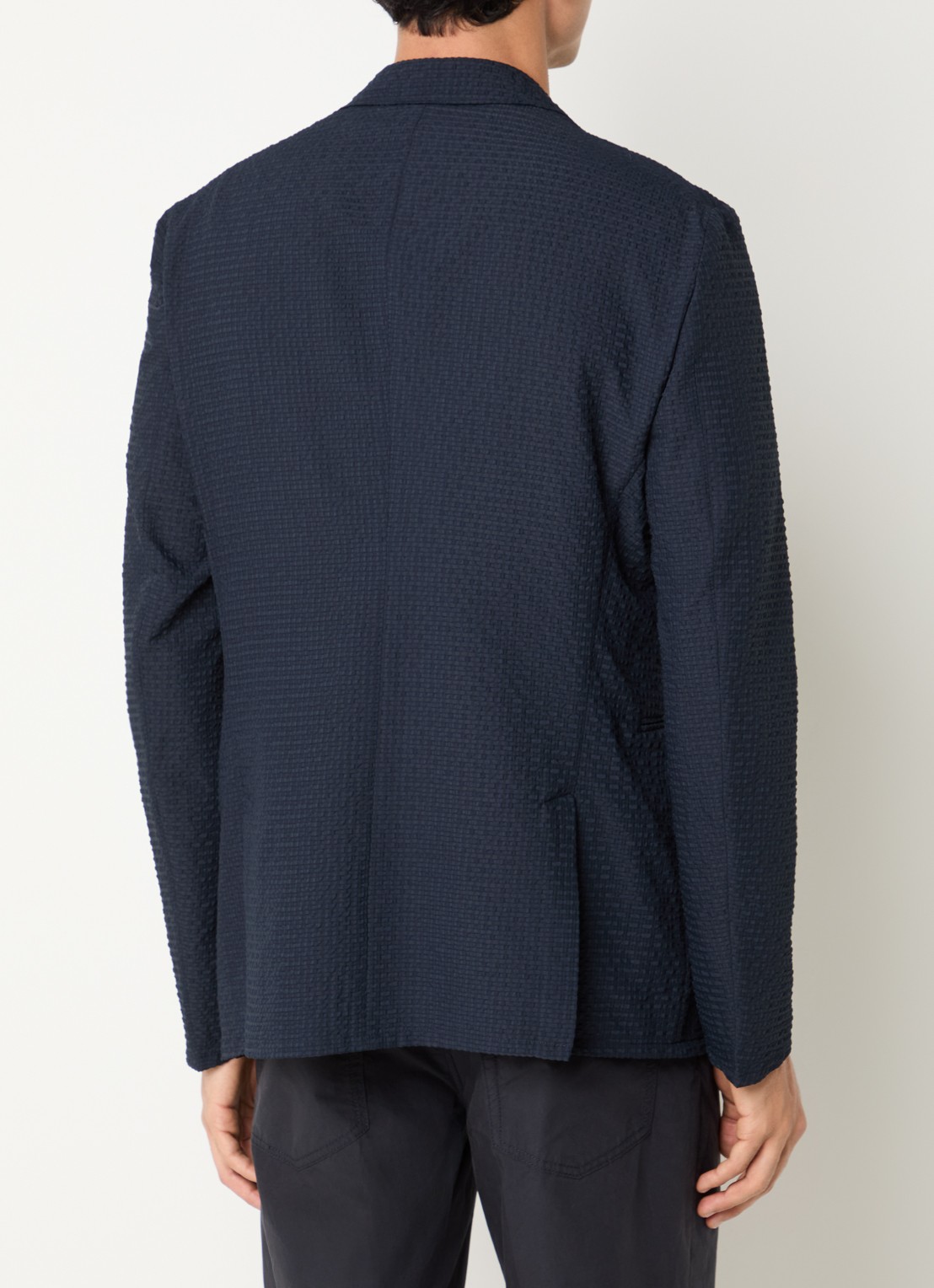 Armani Regular fit colbert met steekzakken en structuur - achterkant 4 donkerblauw