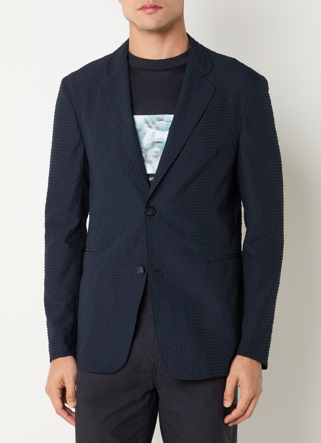 Armani Regular fit colbert met steekzakken en structuur - detail 3 donkerblauw