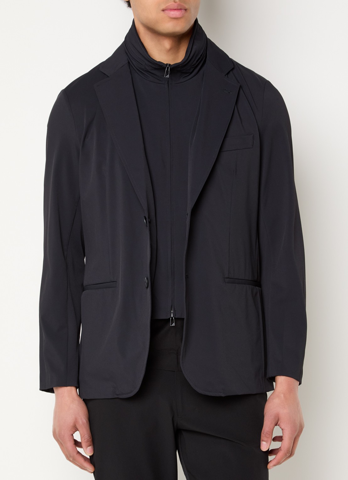 Armani Regular fit colbert met uitneembare voering en opgbergbare capuchon - detail 3 donkerblauw