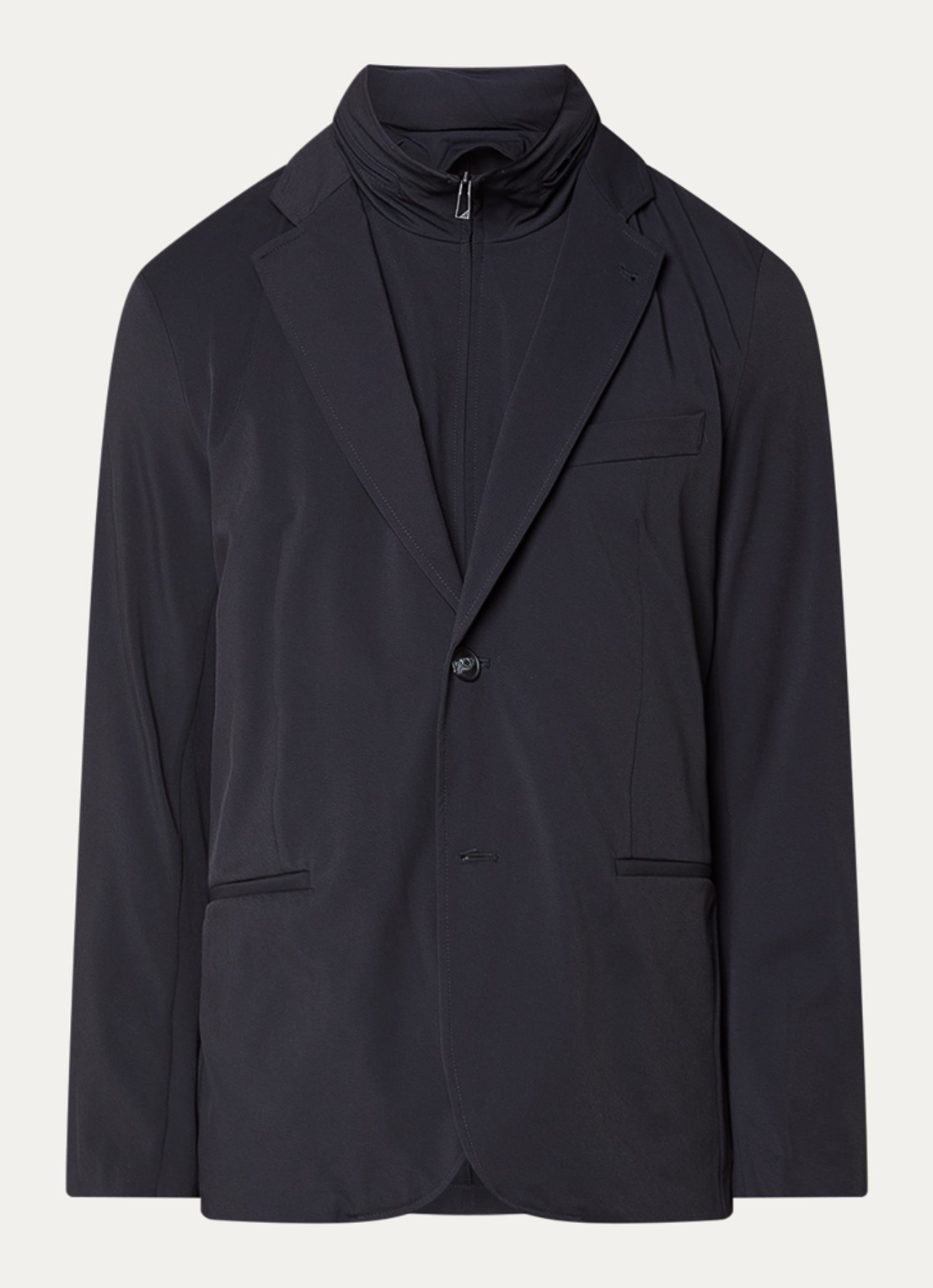 Armani Regular fit colbert met uitneembare voering en opgbergbare capuchon - voorkant donkerblauw