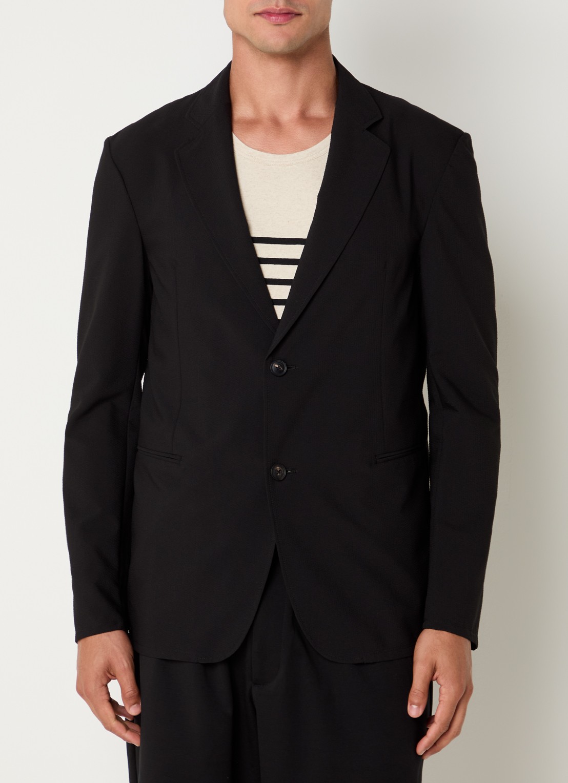 Armani Regular fit colbert van crêpe met paspelzakken - detail 4 zwart
