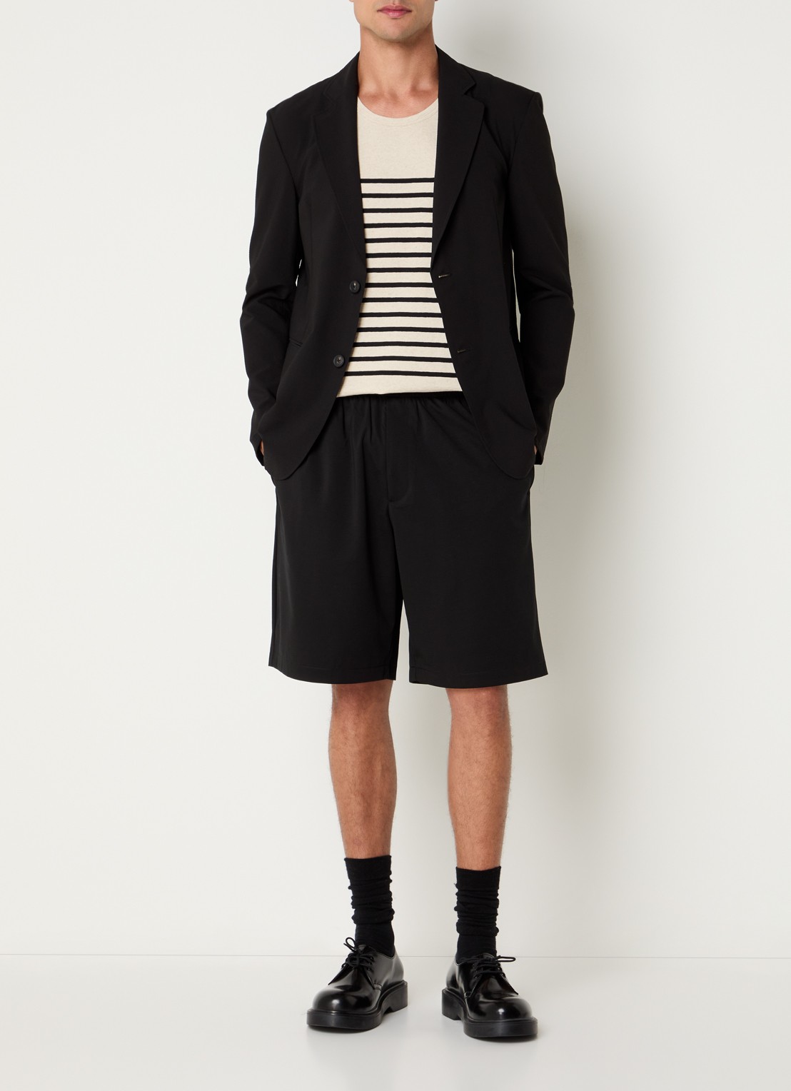 Armani Regular fit colbert van crêpe met paspelzakken - voorkant 3 zwart