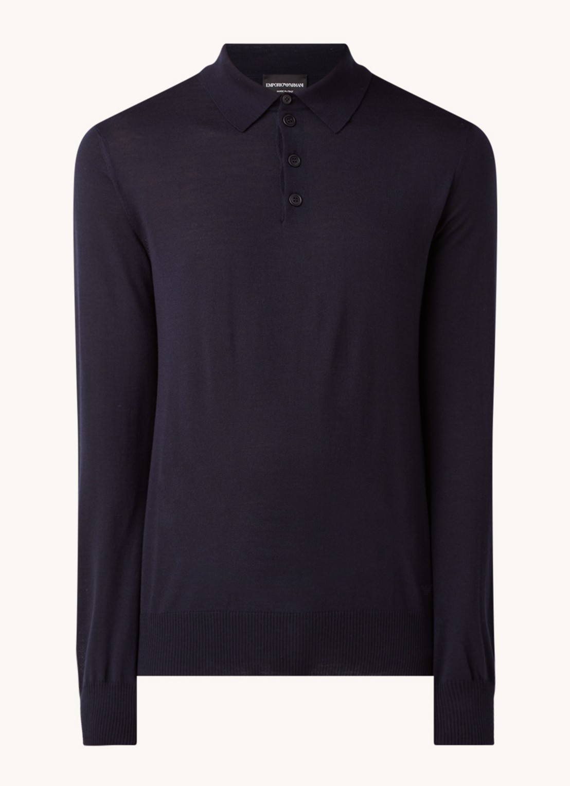Armani Regular fit fijngebreide polo van scheerwol - voorkant 2 donkerblauw