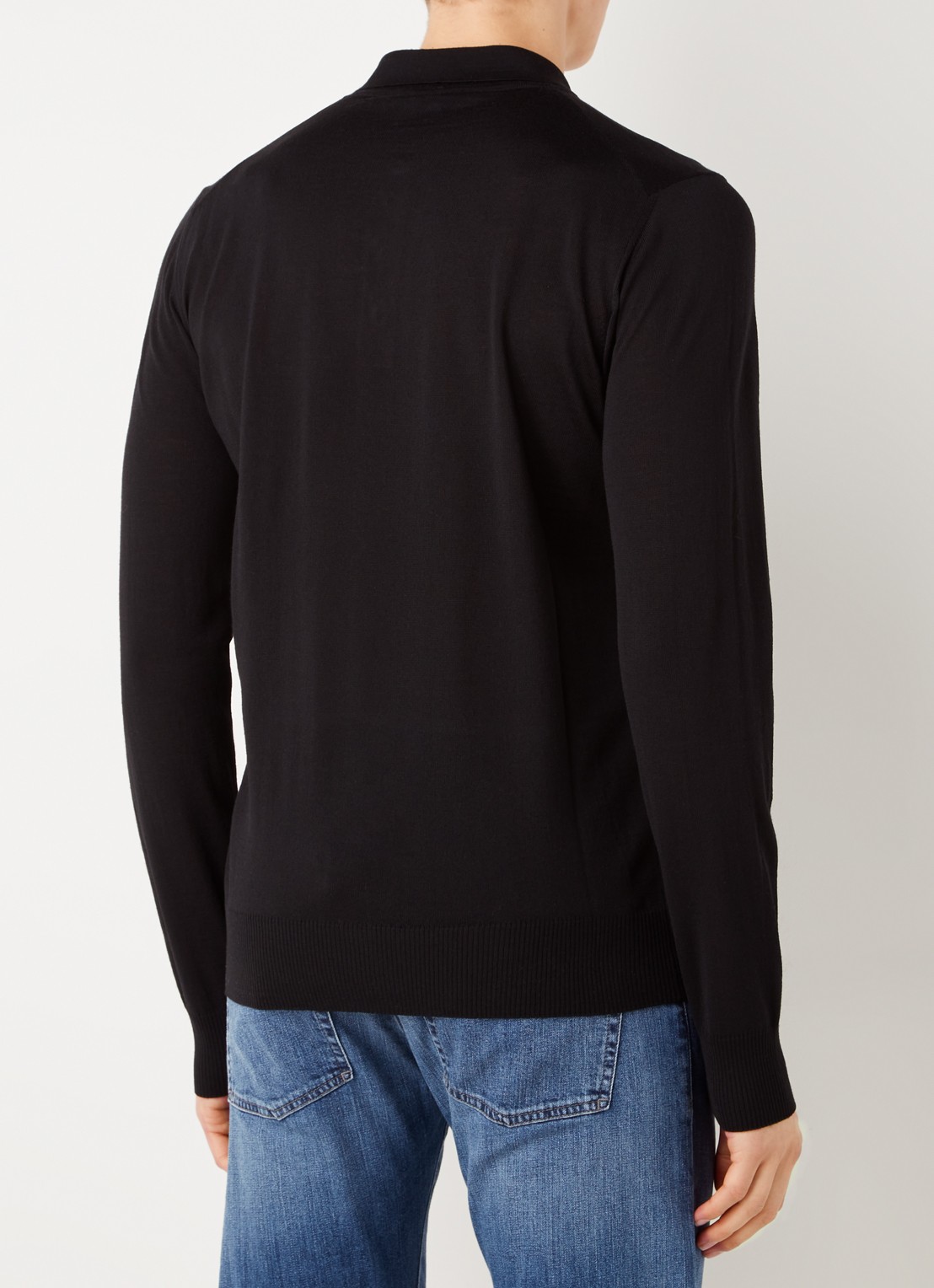 Armani Regular fit fijngebreide polo van scheerwol - achterkant 4 zwart