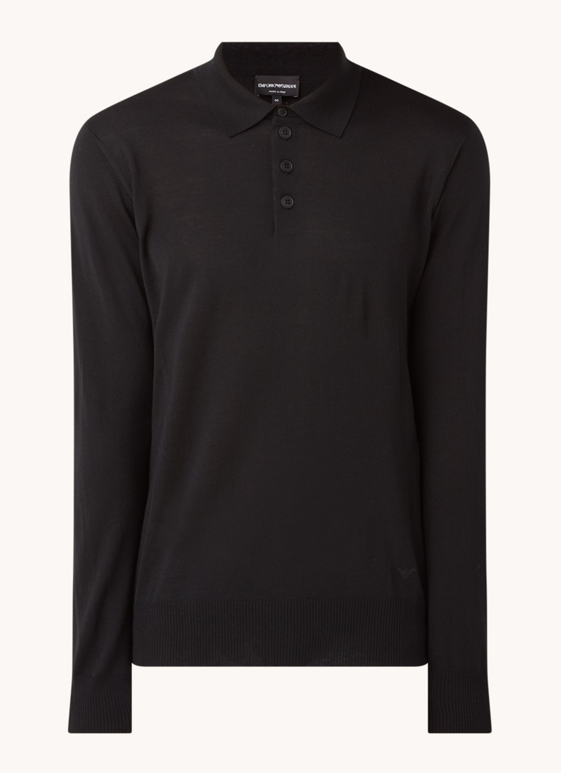 Armani Regular fit fijngebreide polo van scheerwol - voorkant 2 zwart