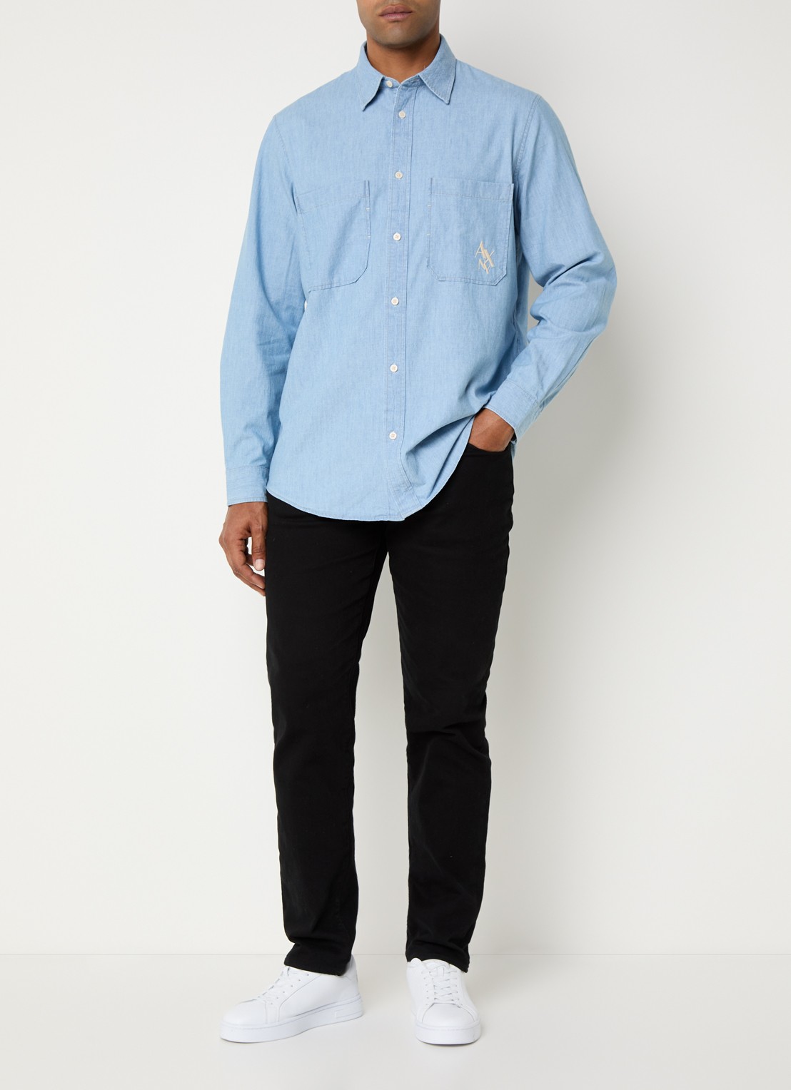 Armani Regular fit overhemd met borstzak en logo - voorkant 3 blauwgrijs