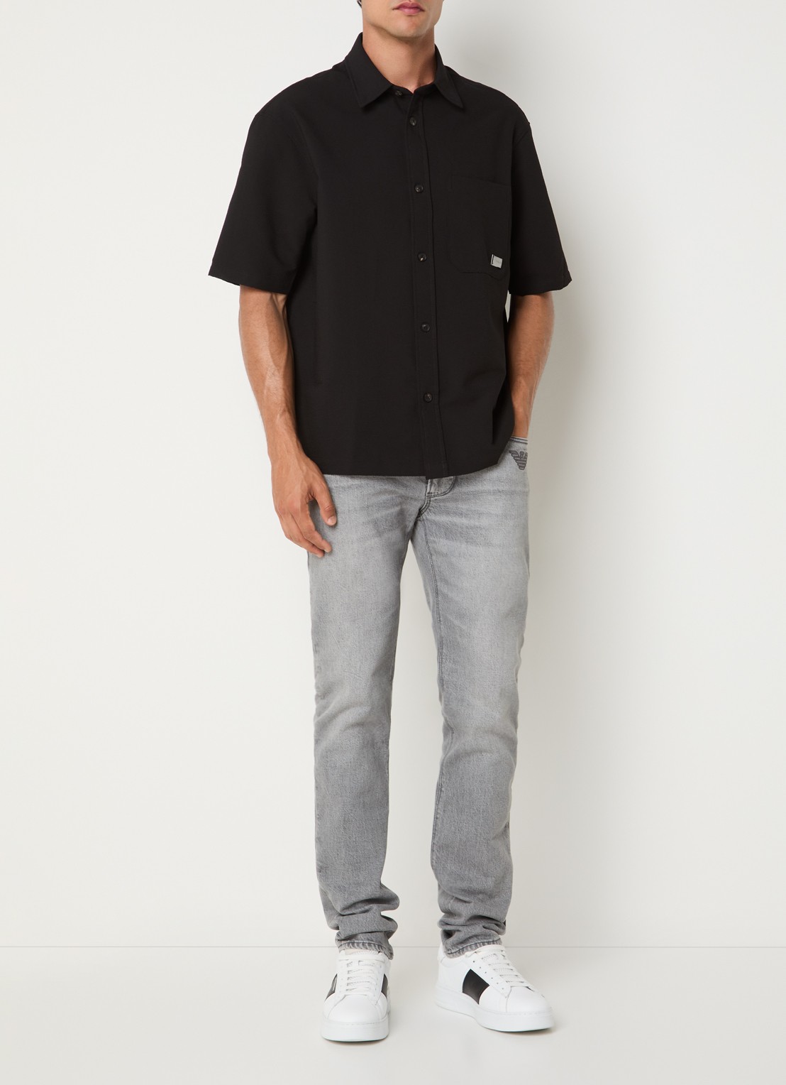 Armani Regular fit overhemd met borstzak - voorkant 4 zwart