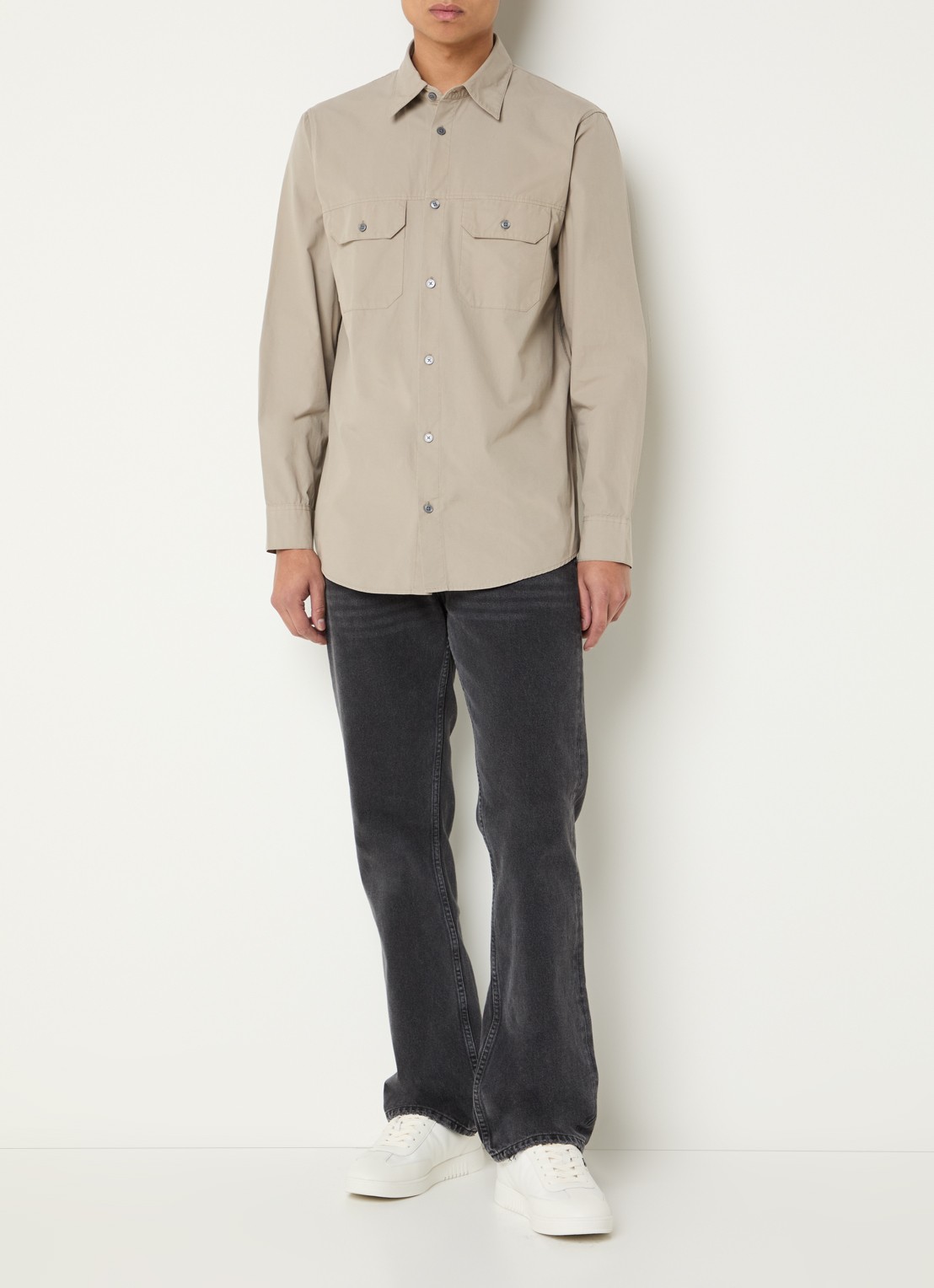 Armani Regular fit overhemd met borstzakken - voorkant 2 khaki