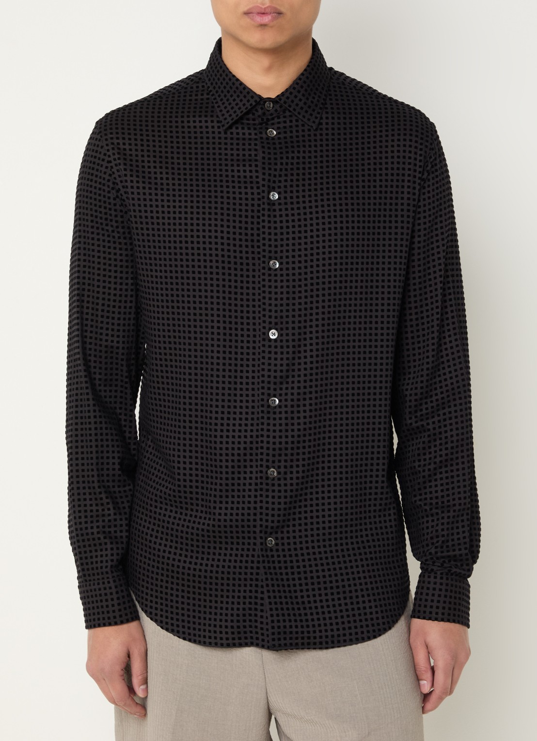 Armani Regular fit overhemd met flockprint - detail zwart