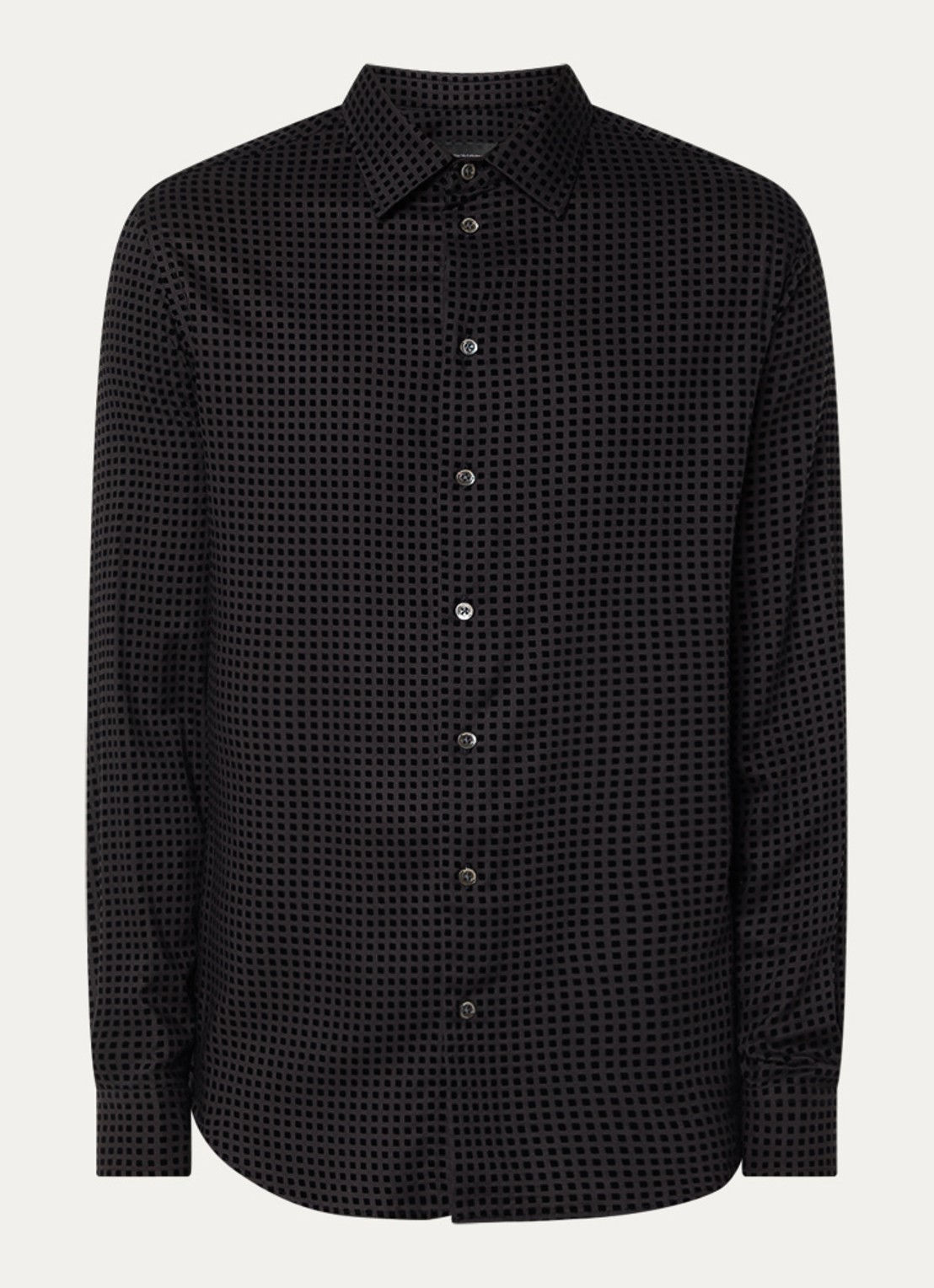 Armani Regular fit overhemd met flockprint - voorkant 2 zwart