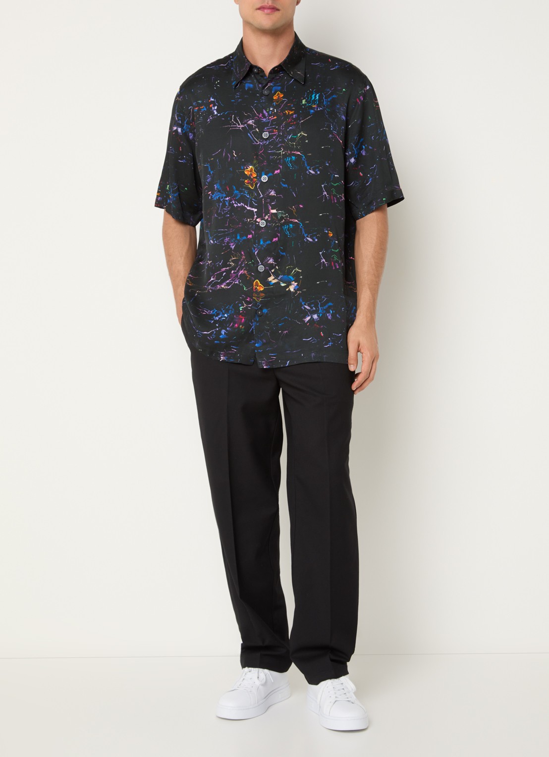 Armani Regular fit overhemd met grafische print - voorkant 2 zwart