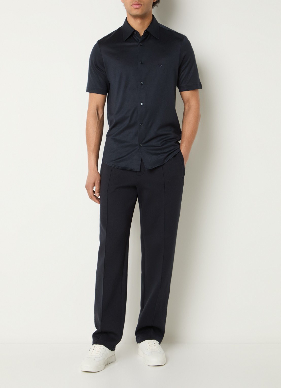 Armani Regular fit overhemd met logo - voorkant 4 donkerblauw