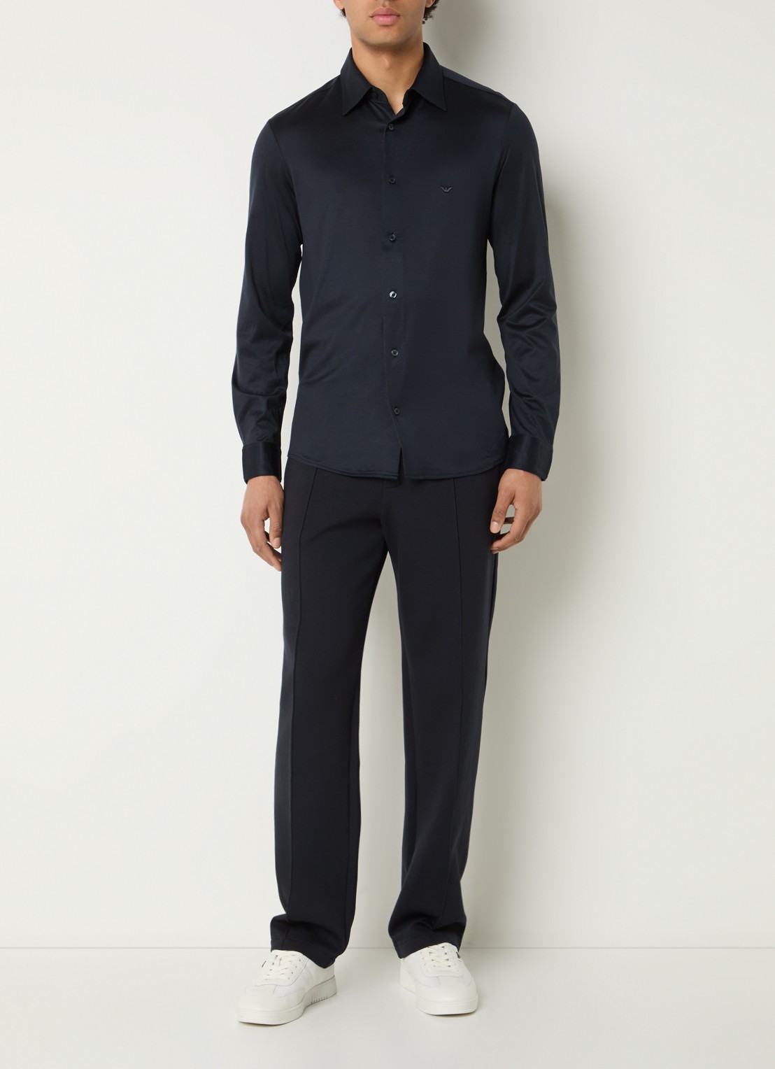 Armani Regular fit overhemd met logo - voorkant 2 donkerblauw