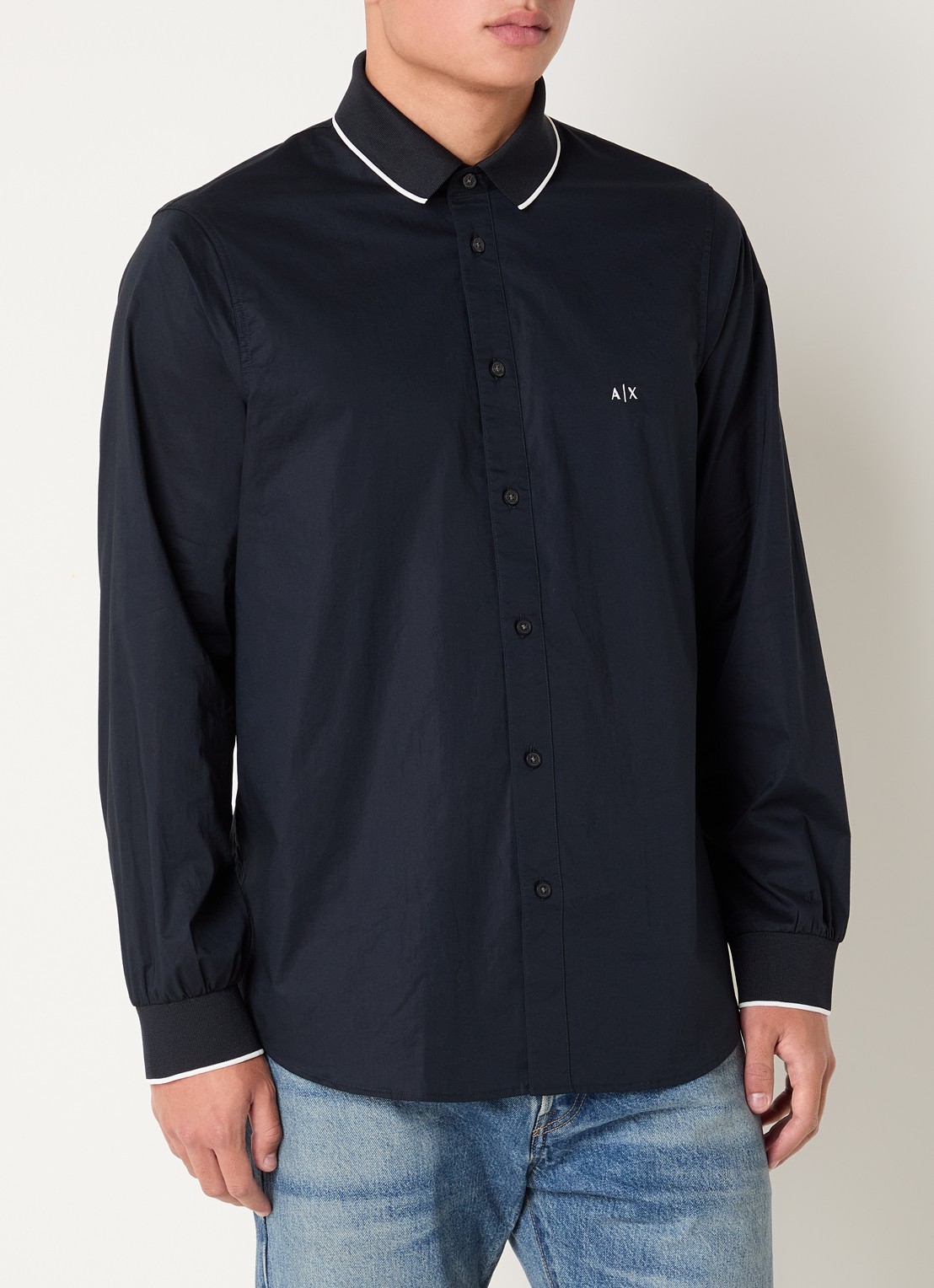 Armani Regular fit overhemd met logoborduring - detail 2 donkerblauw