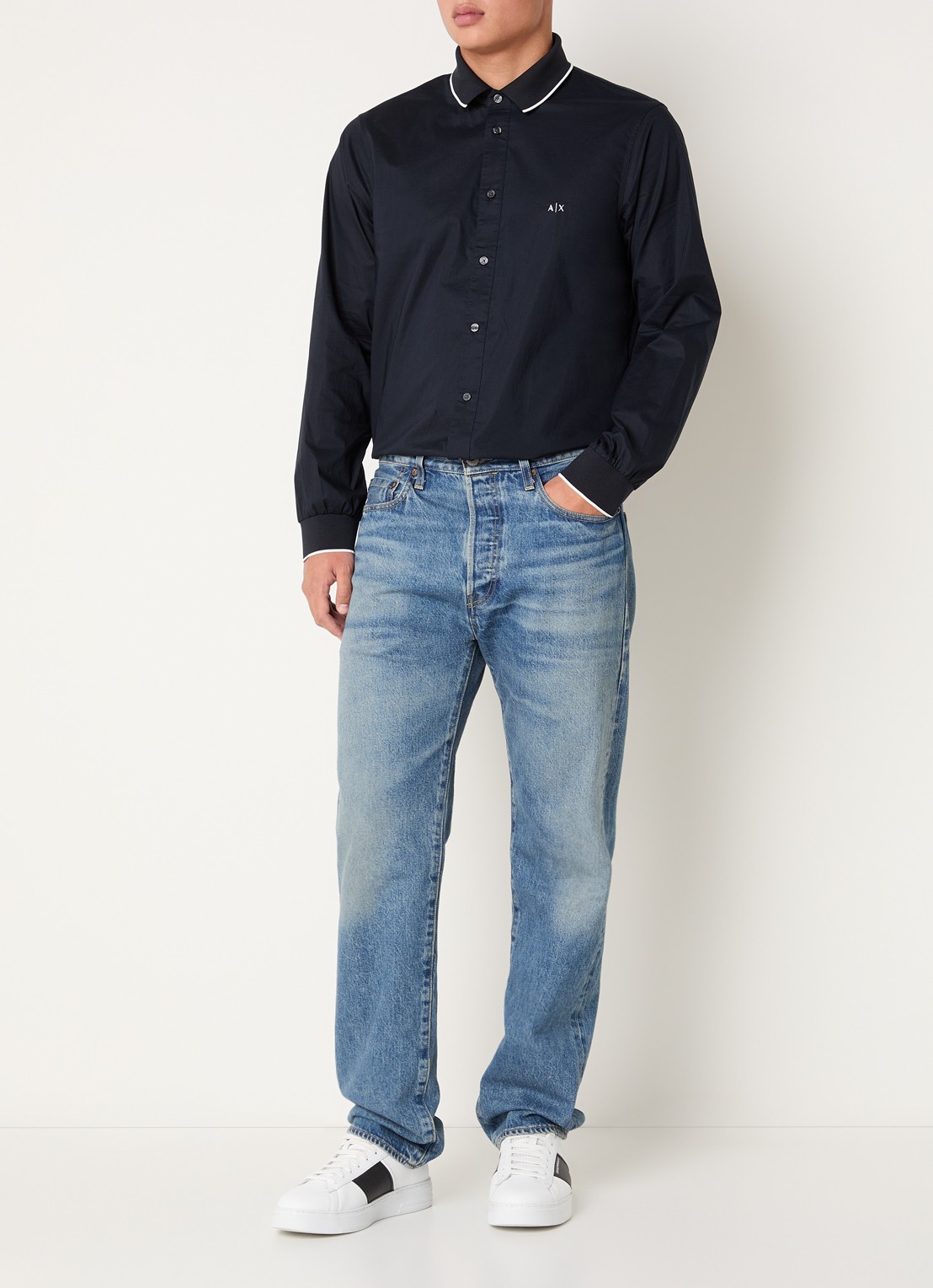 Armani Regular fit overhemd met logoborduring - voorkant 4 donkerblauw