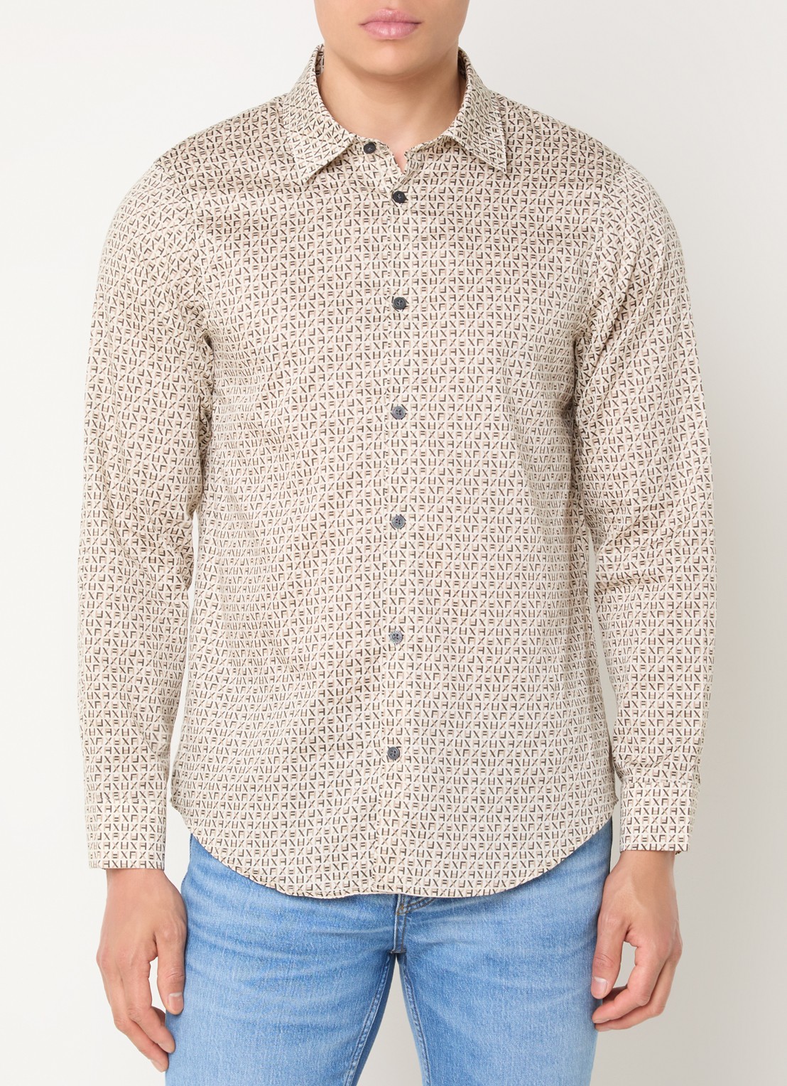 Armani Regular fit overhemd met logoprint - detail donkerbeige