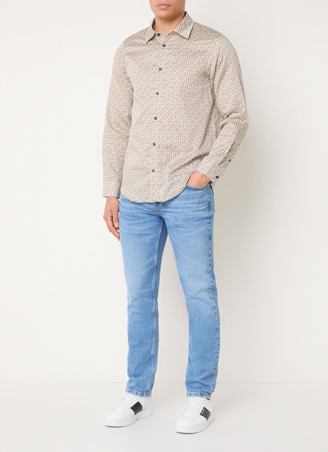 Armani Regular fit overhemd met logoprint - voorkant 4 donkerbeige