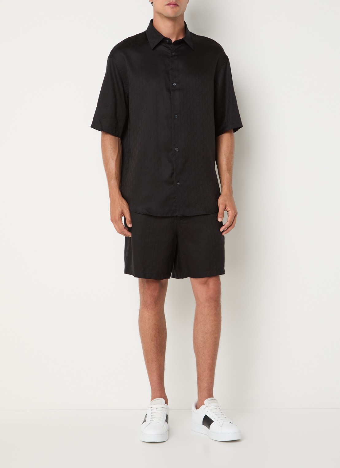 Armani Regular fit overhemd met logoprint - voorkant 4 zwart