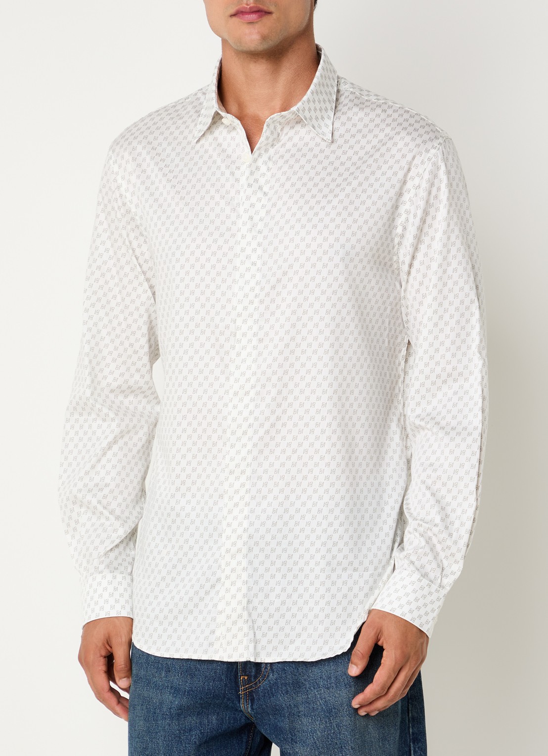 Armani Regular fit overhemd met logoprint - detail gebroken wit