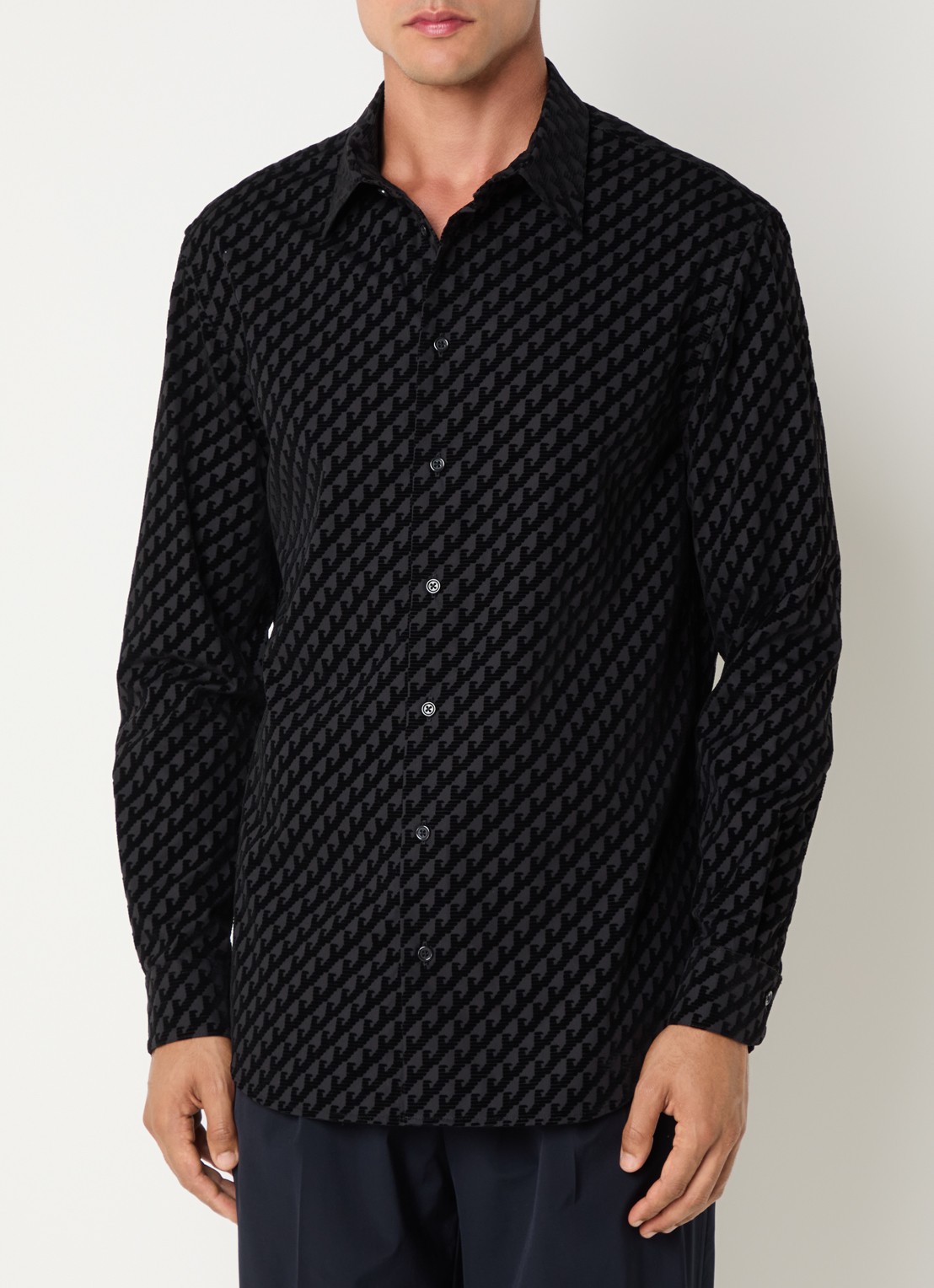 Armani Regular fit overhemd met logoprint - detail zwart
