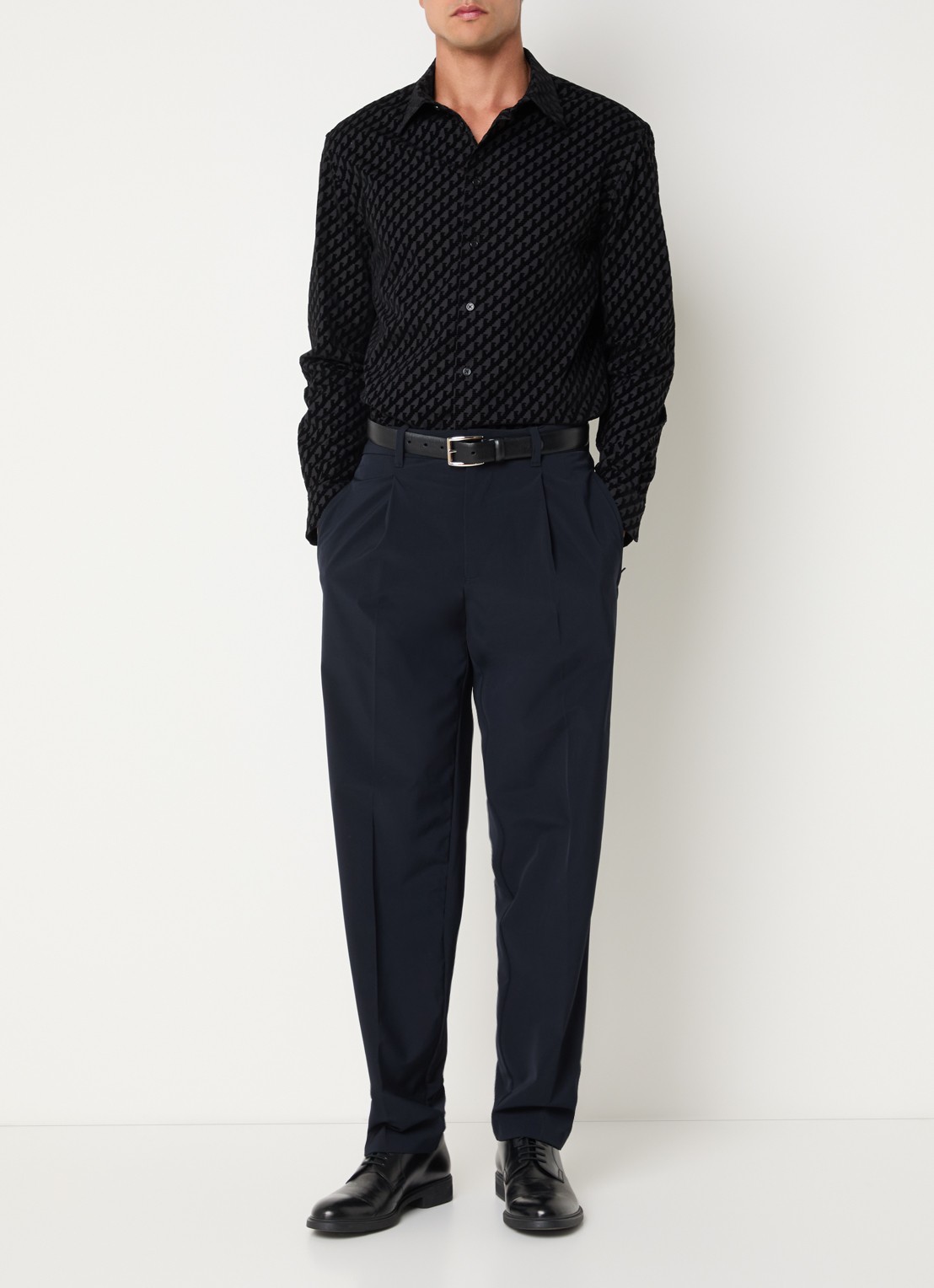 Armani Regular fit overhemd met logoprint - voorkant 4 zwart