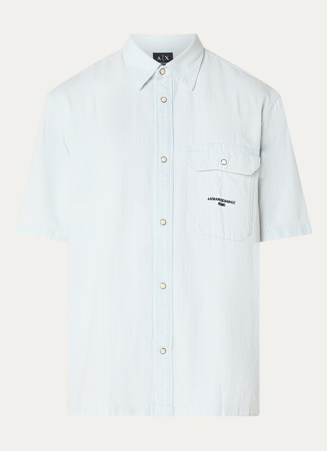 Armani Regular fit overhemd met streepprint en borstzak - voorkant 3 lichtblauw