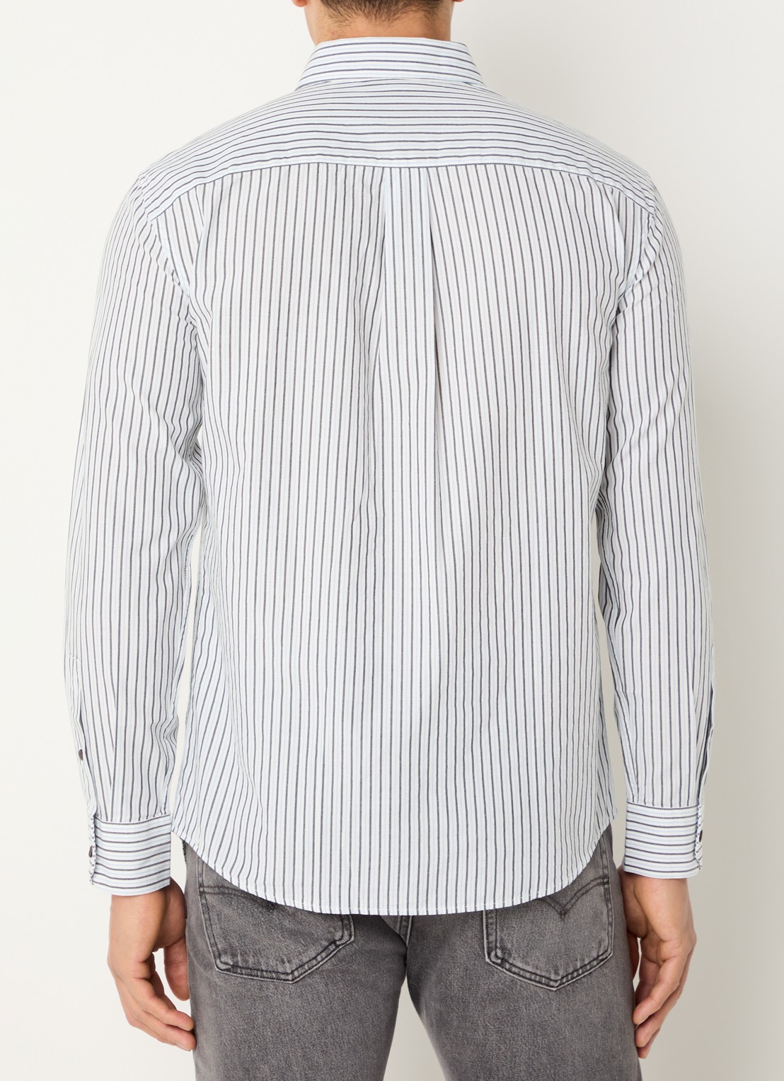 Armani Regular fit overhemd met streepprint en logo - achterkant 2 lichtblauw