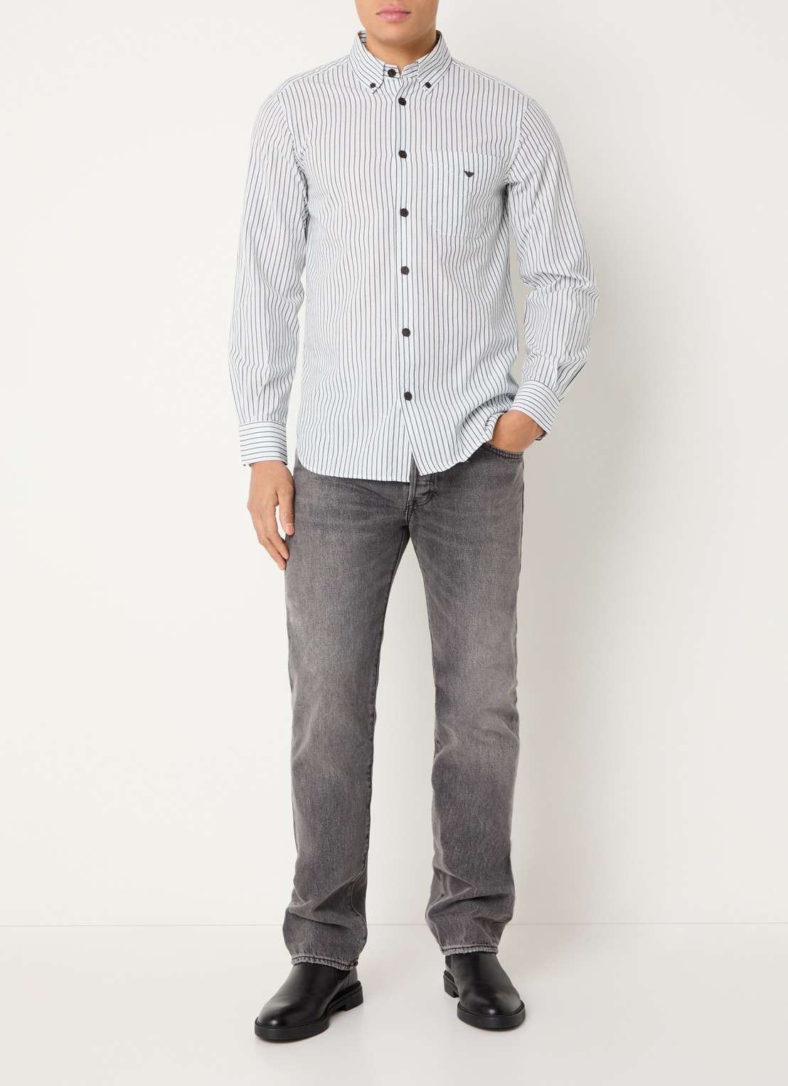 Armani Regular fit overhemd met streepprint en logo - voorkant 4 lichtblauw