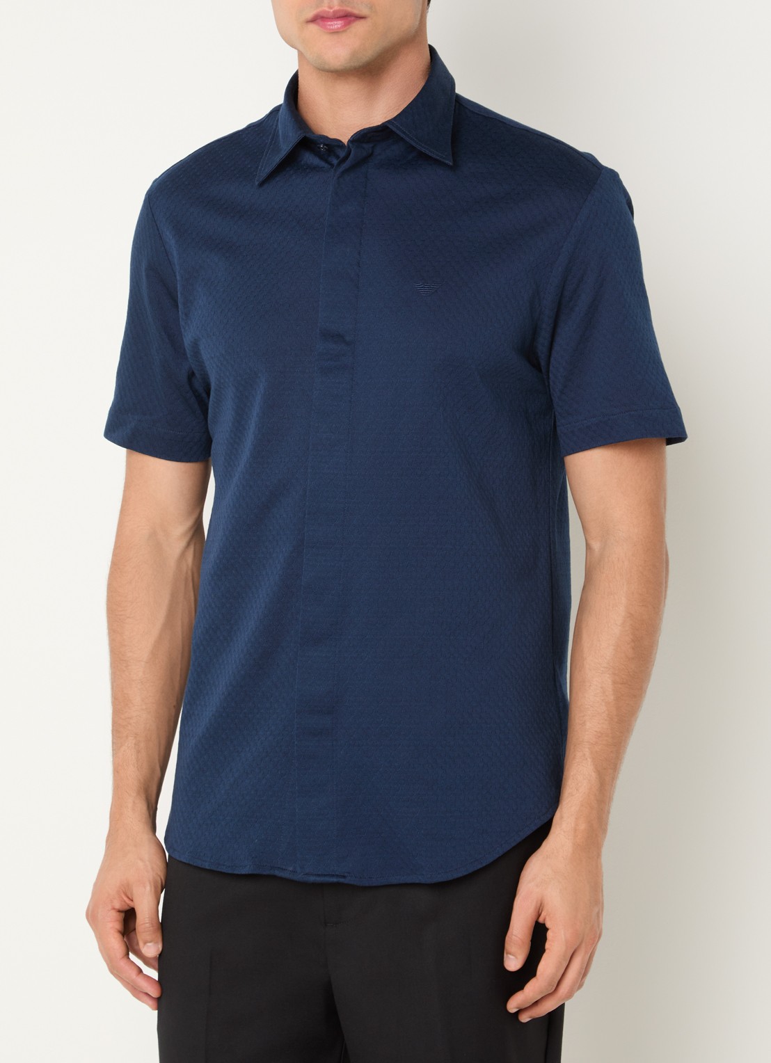 Armani Regular fit overhemd met structuur - detail 3 donkerblauw