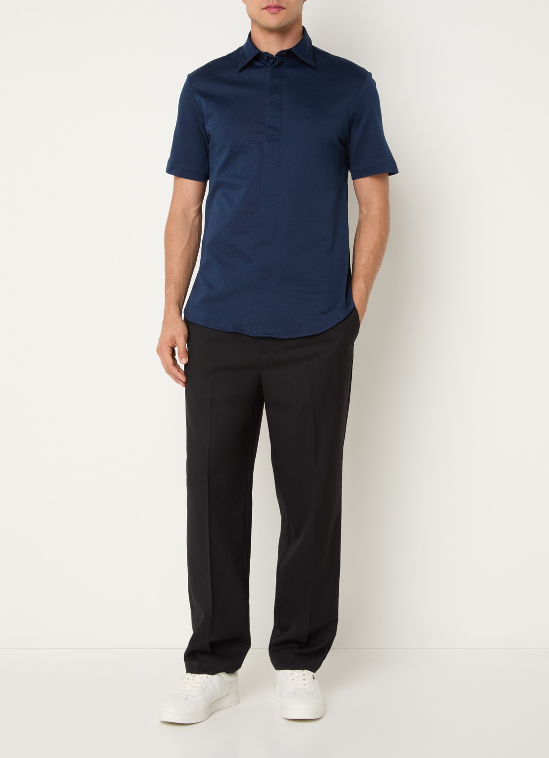 Armani Regular fit overhemd met structuur - voorkant 2 donkerblauw