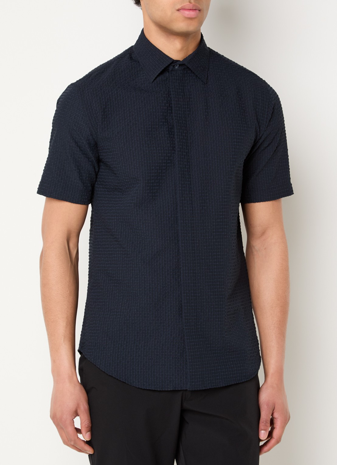 Armani Regular fit overhemd met structuur - detail donkerblauw