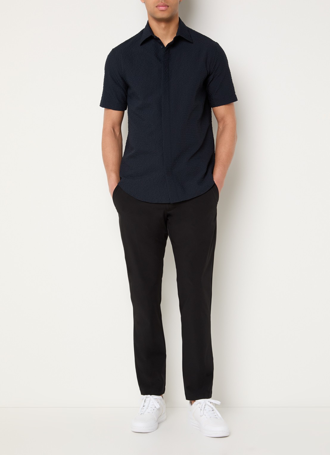 Armani Regular fit overhemd met structuur - voorkant 4 donkerblauw