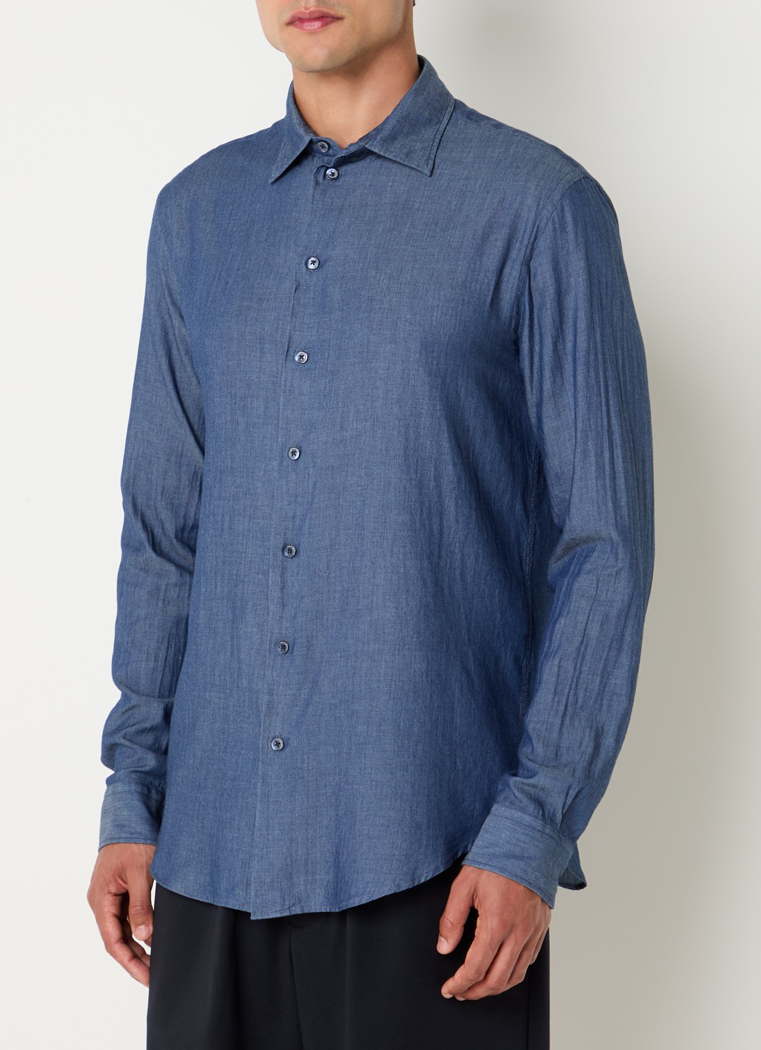 Armani Regular fit overhemd van chambray - detail 3 indigo