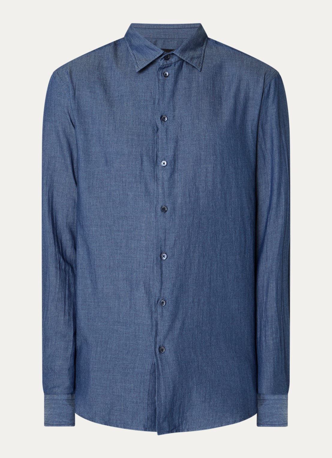 Armani Regular fit overhemd van chambray - voorkant indigo