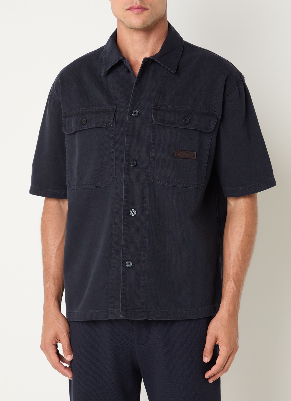 Armani Regular fit overhemd van denim met borstzak - detail 4 donkerblauw