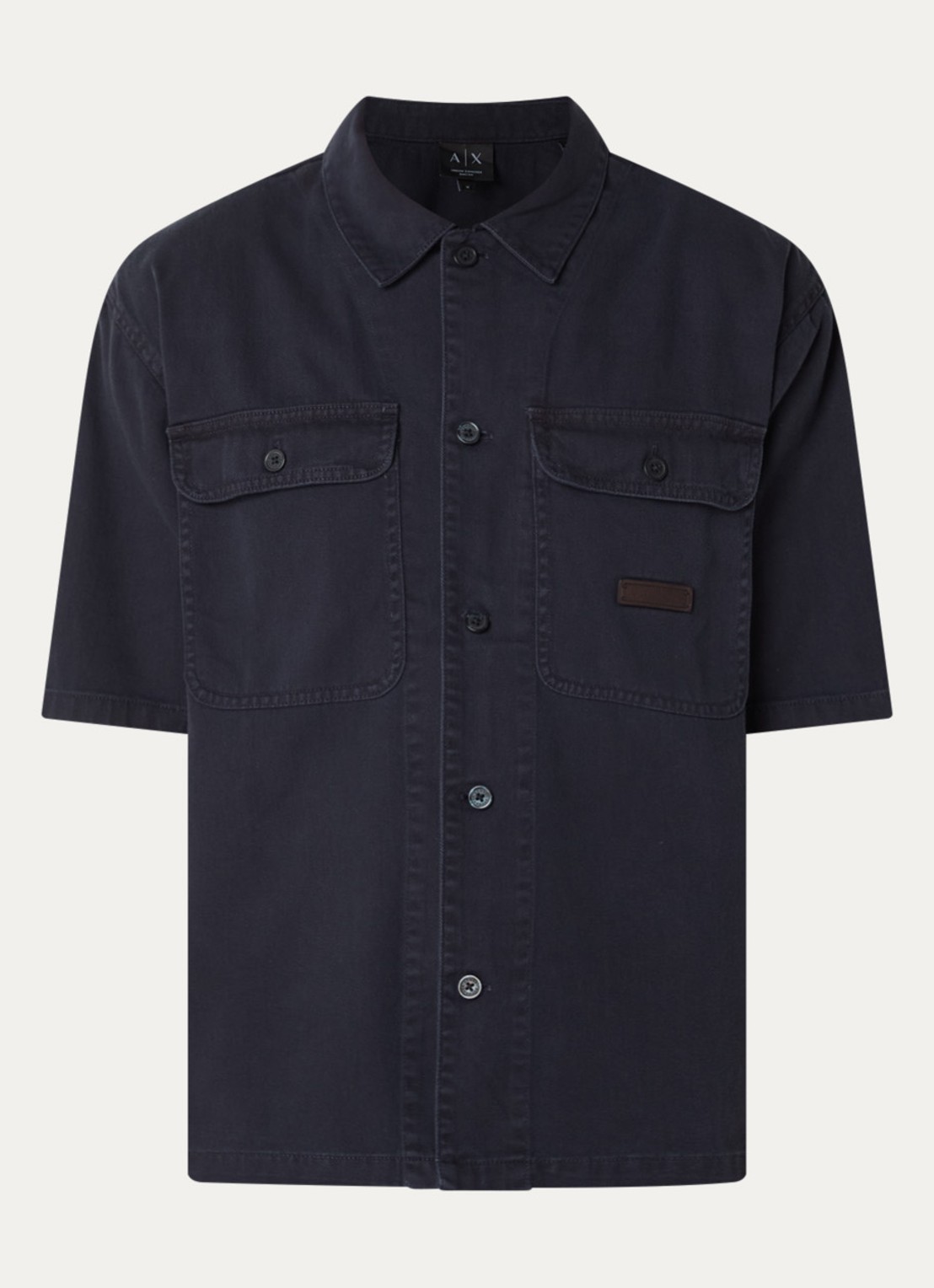 Armani Regular fit overhemd van denim met borstzak - voorkant 2 donkerblauw