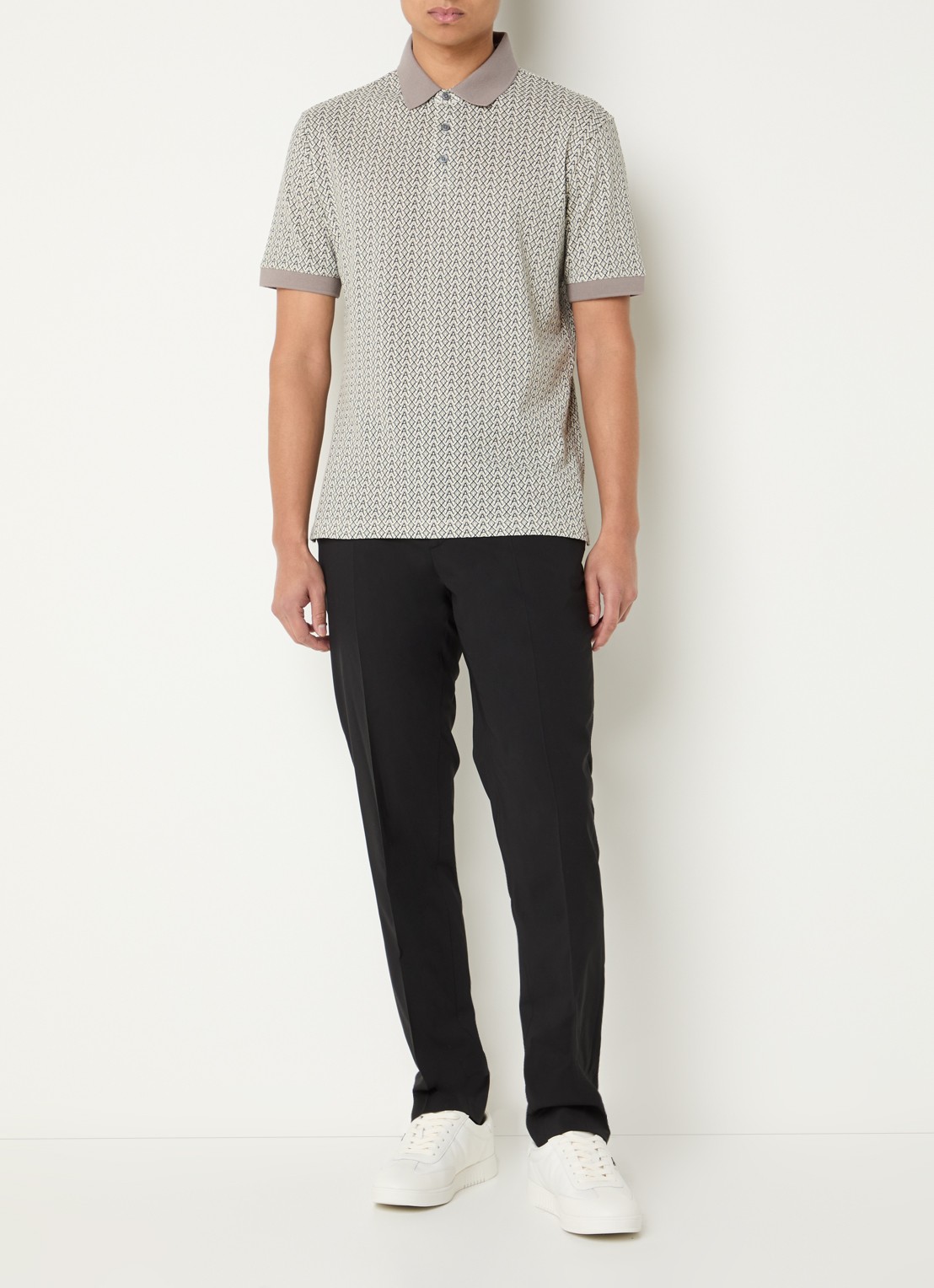 Armani Regular fit polo met grafische print - voorkant 2 creme