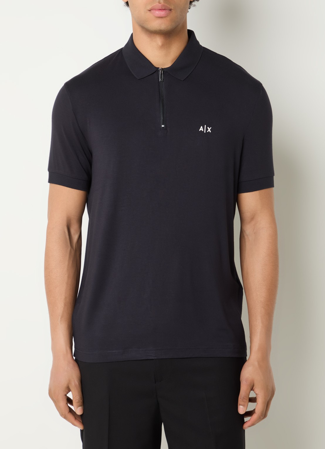 Armani Regular fit polo met halve rits - detail 4 donkerblauw