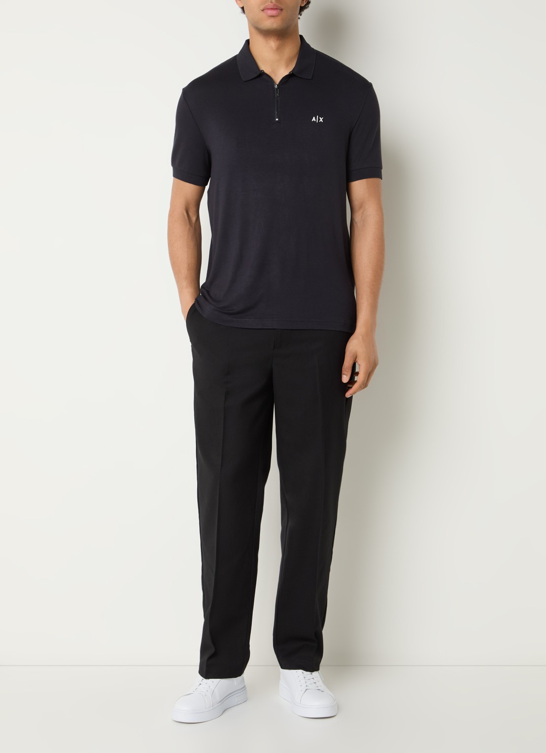 Armani Regular fit polo met halve rits - voorkant 2 donkerblauw