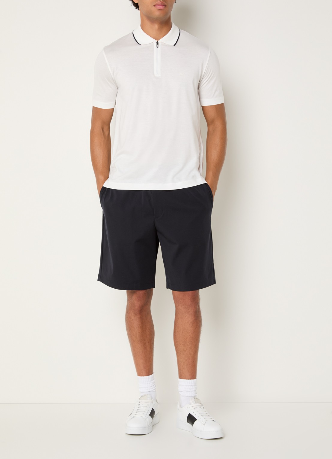 Armani Regular fit polo met halve rits - voorkant 2 wit