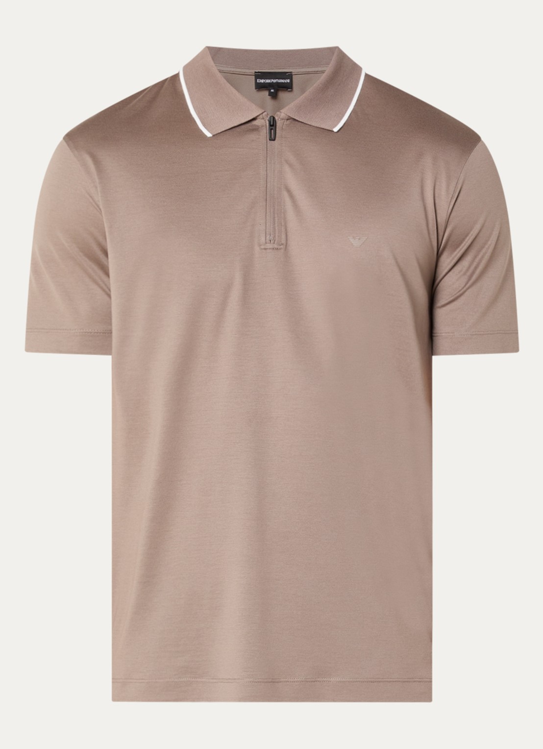 Armani Regular fit polo met halve rits - voorkant 2 lichtbruin