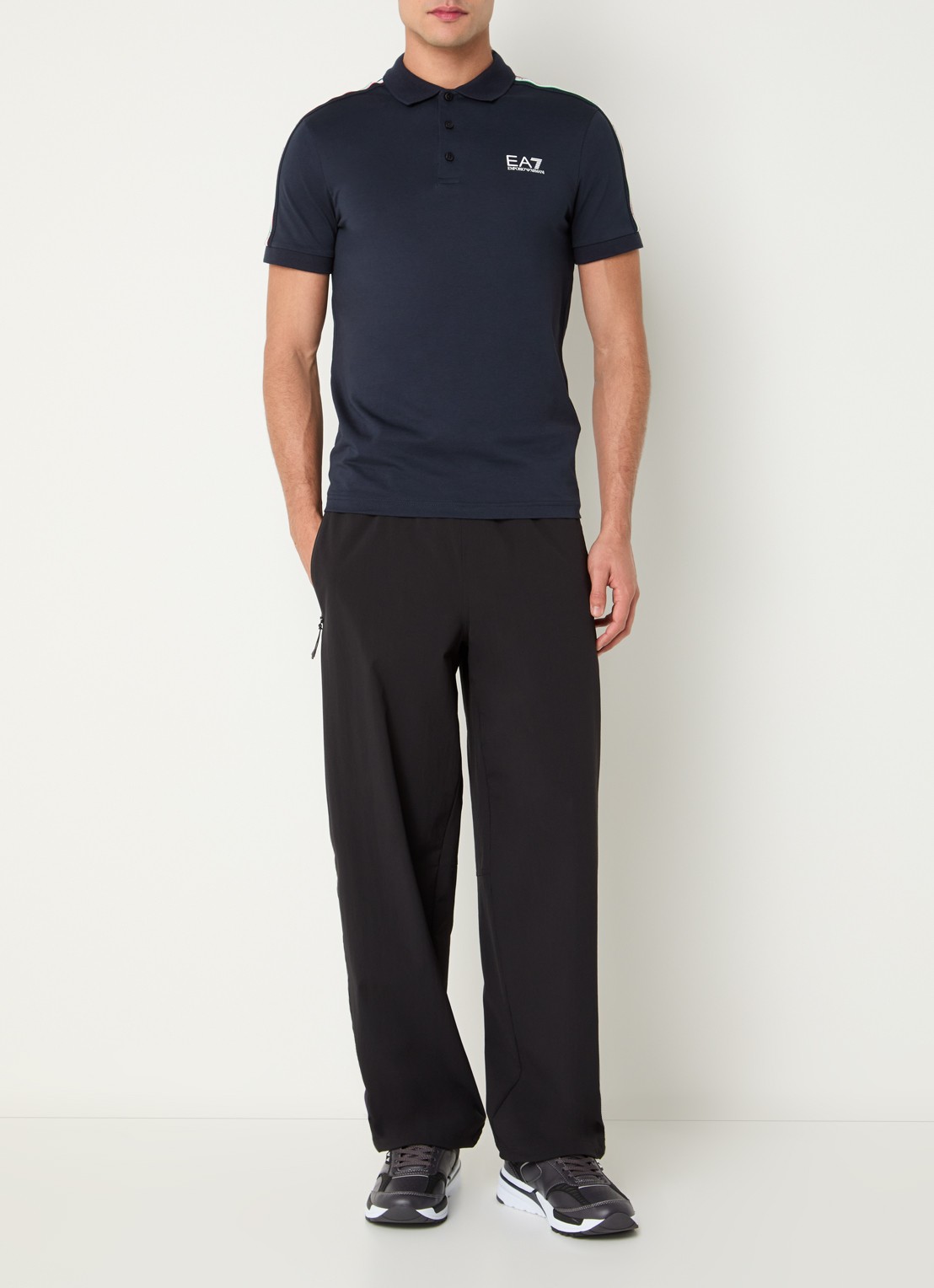 Armani Regular fit polo met logo- en backprint - voorkant 3 indigo