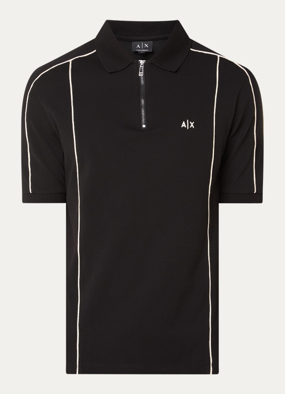 Armani Regular fit polo met logo en halve rits - voorkant zwart