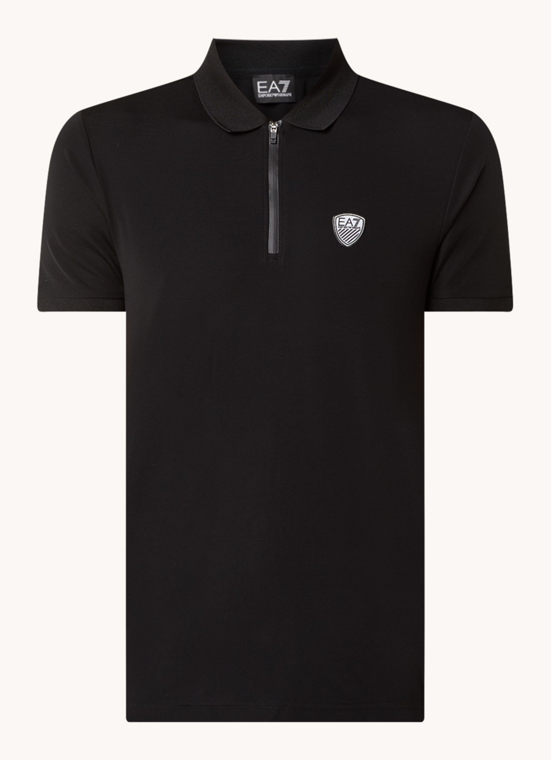 Armani Regular fit polo met logo en halve rits - voorkant 3 zwart