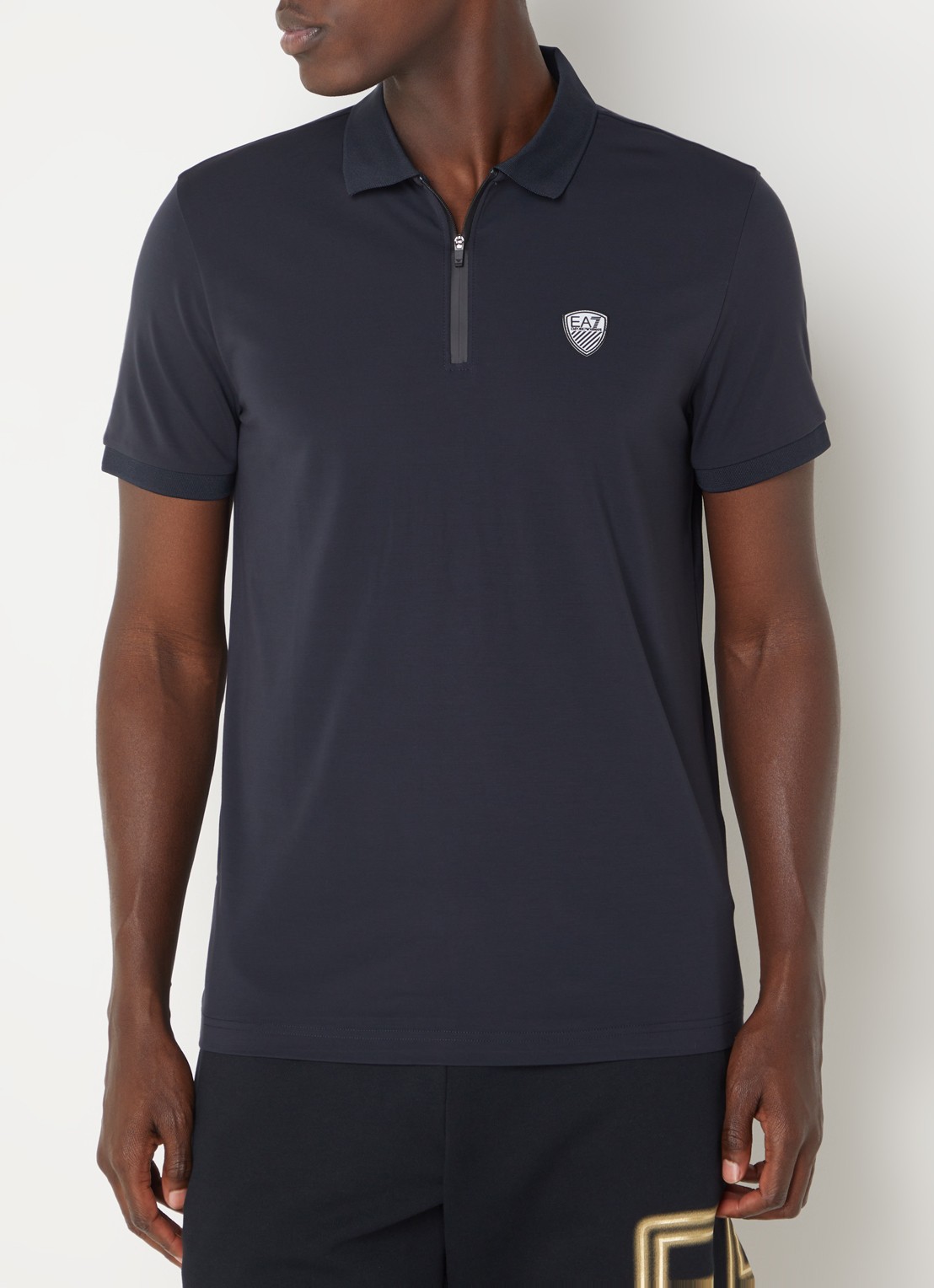 Armani Regular fit polo met logo en halve rits - detail 4 royalblauw