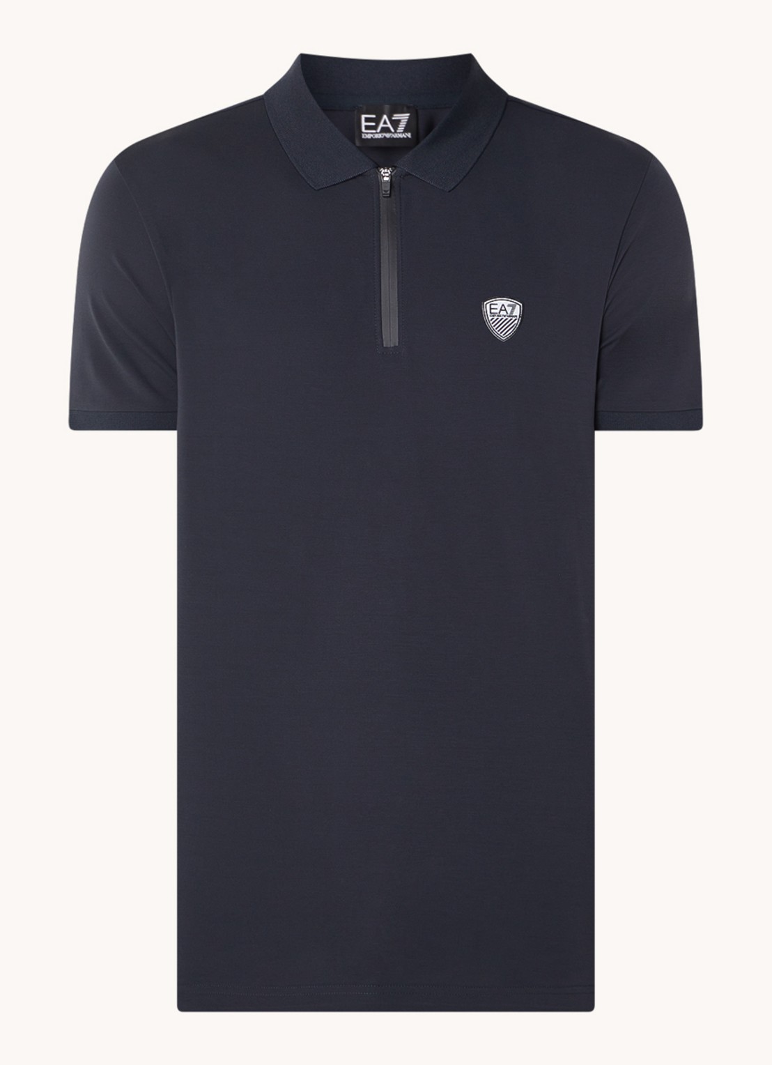 Armani Regular fit polo met logo en halve rits - voorkant 2 royalblauw