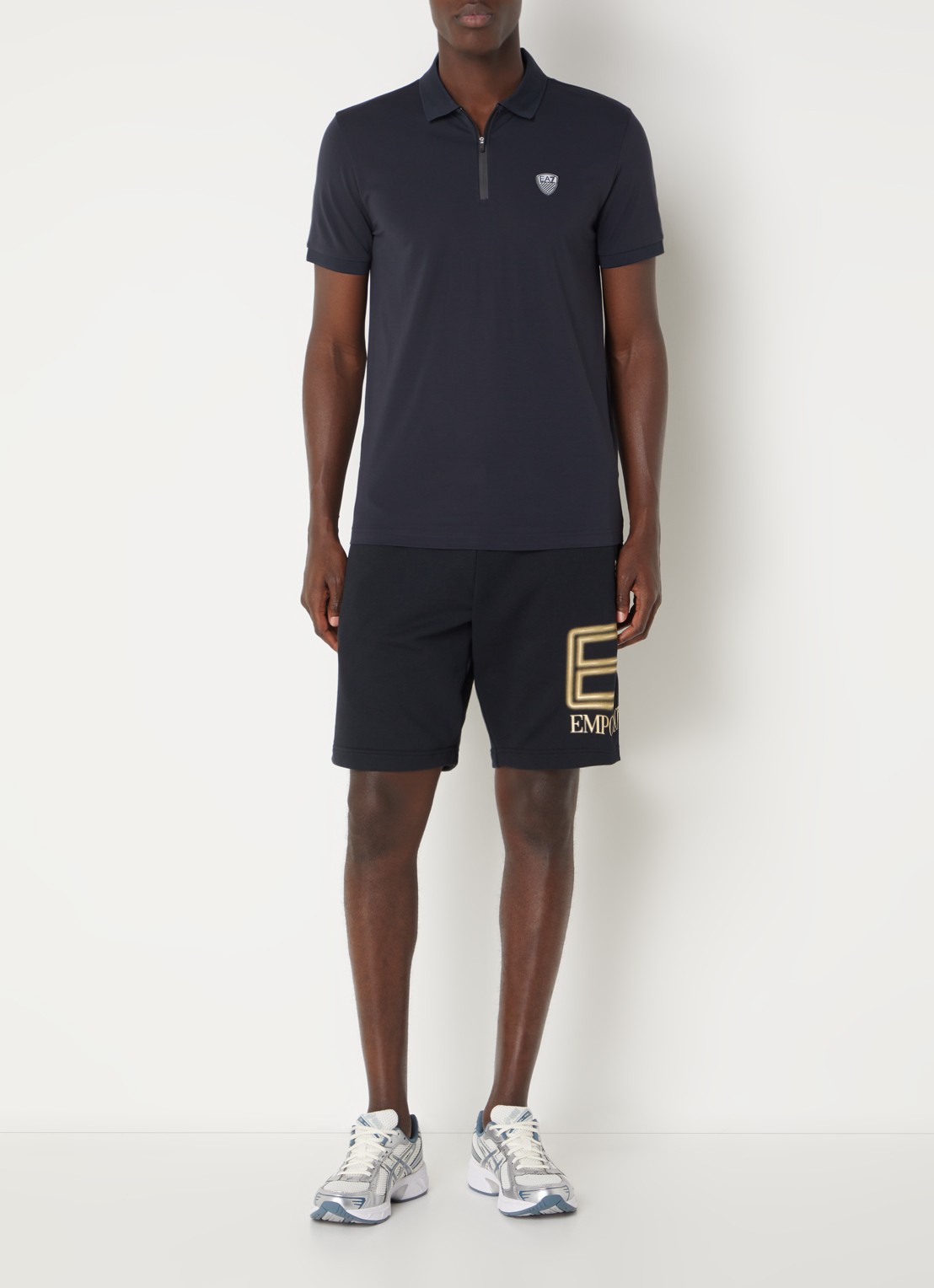 Armani Regular fit polo met logo en halve rits - voorkant 3 royalblauw