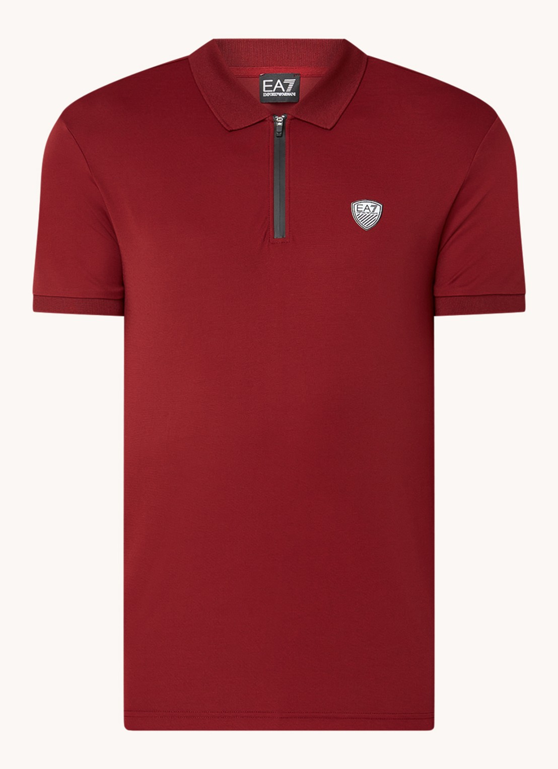 Armani Regular fit polo met logo en halve rits - voorkant kastanjebruin
