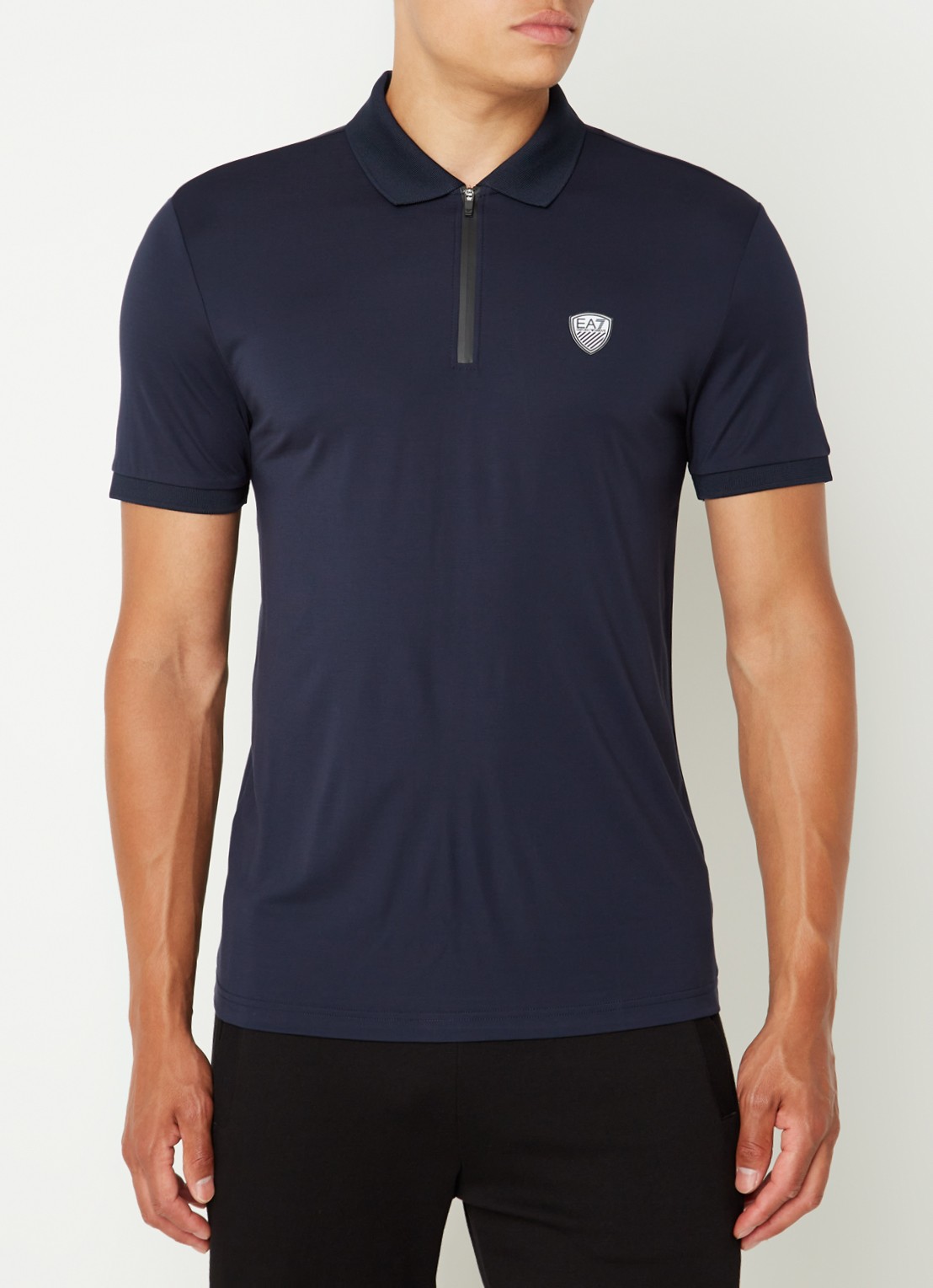 Armani Regular fit polo met logo en halve rits - detail 4 donkerblauw