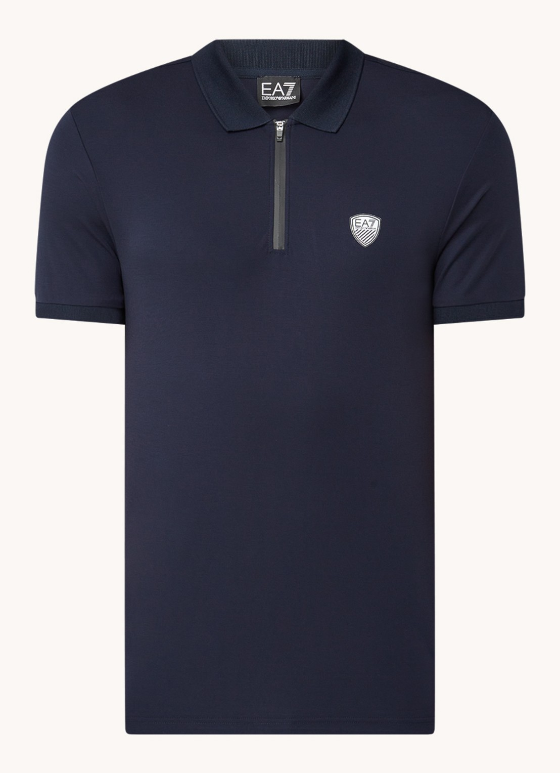 Armani Regular fit polo met logo en halve rits - voorkant donkerblauw